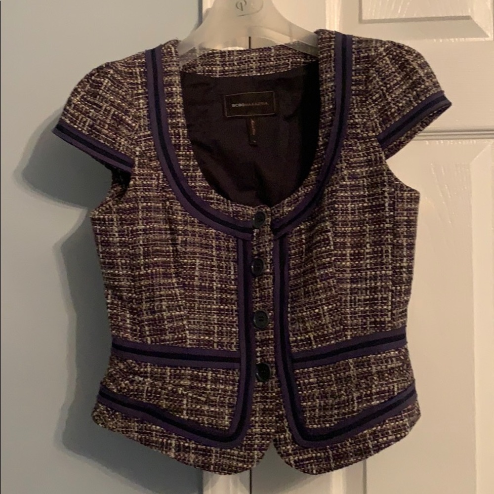 Cap Sleeve Navy Tweed BCBG Jacket XS